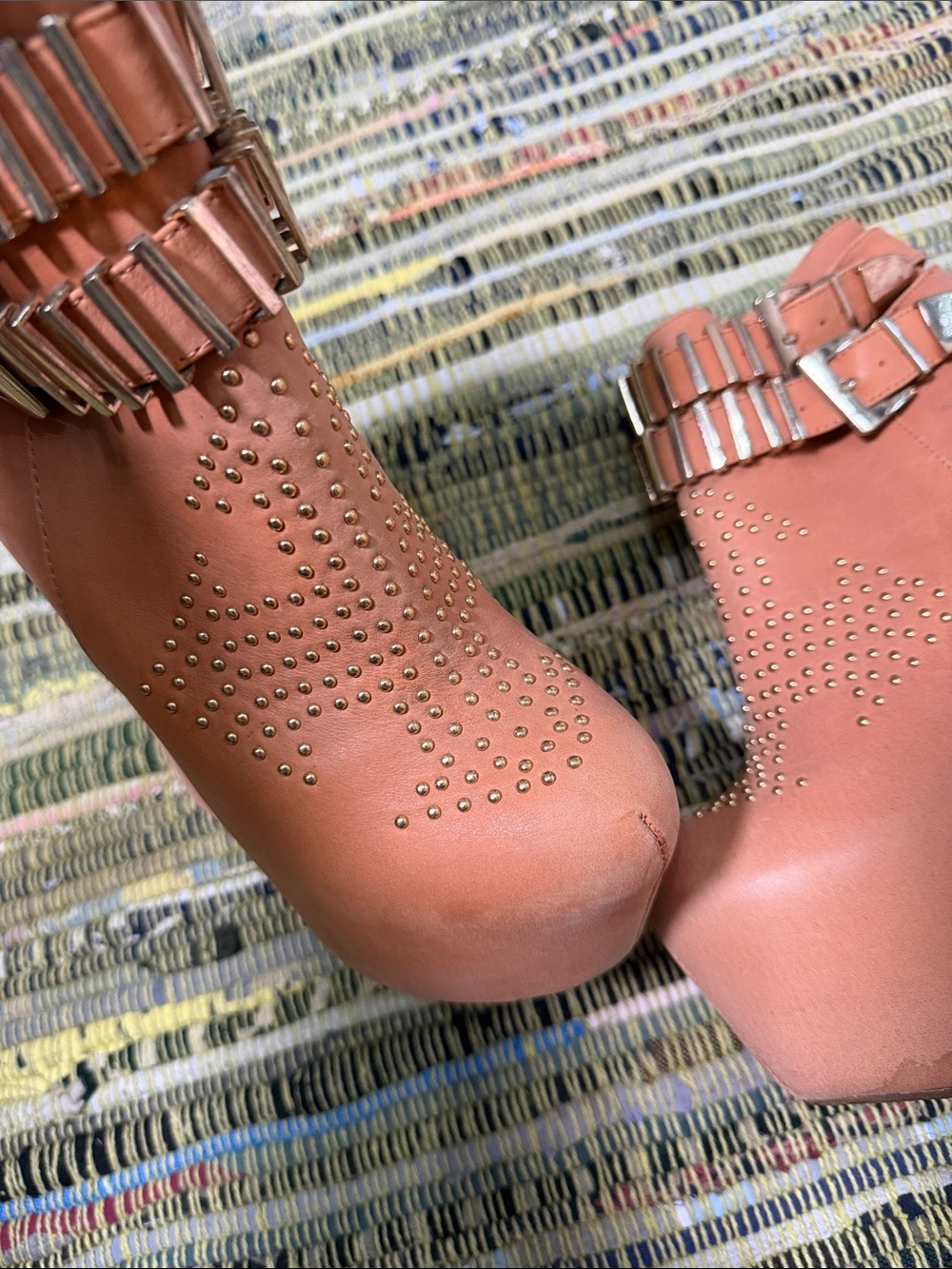Jeffrey Campbell Cognac Wedge Ankle Boots with Buckle Straps - Picture 3 of 8